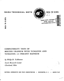 Compatibility Tests of Molten Uranium with Tungsten and Tungsten-1.5