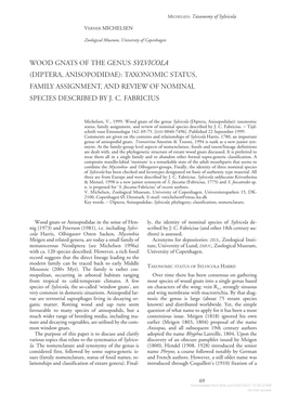 Wood Gnats of the Genus Sylvicola (Diptera, Anisopodidae): Taxonomic Status, Family Assignment, and Review of Nominal Species Described by J