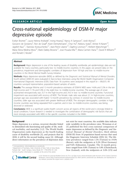 Cross-National Epidemiology of DSM-IV Major Depressive Episode