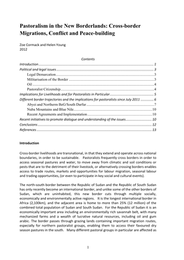 Pastoralism in the New Borderlands: Cross-Border Migrations, Conflict and Peace-Building