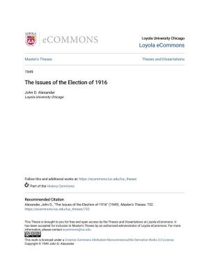 The Issues of the Election of 1916