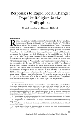 Populist Religion in the Philippines Christl Kessler and Jürgen Rüland*
