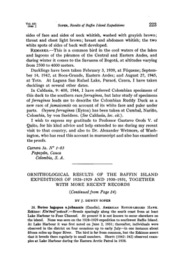 ORNITHOLOGICAL RESULTS of the BAFFIN ISLAND EXPEDITIONS of 1928-1929 and 1930-1931, TOGETHER with MORE RECENT RECORDS (Continuedfrom Page24)