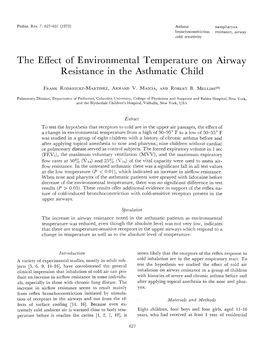 The Effect of Environmental Temperature on Airway Resistance in the Asthmatic Child