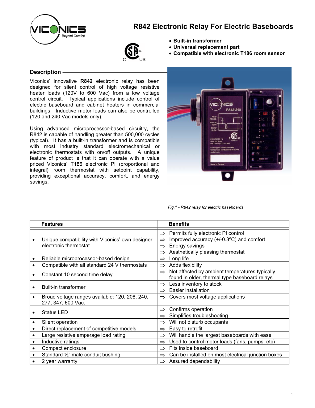 R842 Electronic Relay for Electric Baseboards