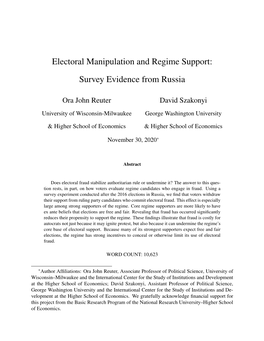 Electoral Manipulation and Regime Support: Survey Evidence from Russia