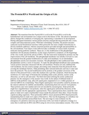 The Protein/RNA World and the Origin of Life