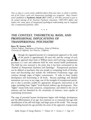 The Context, Theoretical Basis, and Professional Implications of Transpersonal Psychiatry