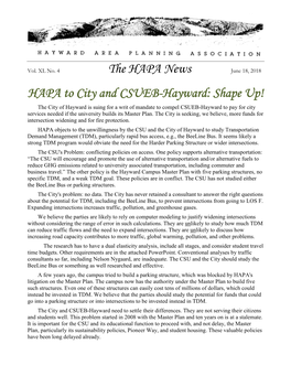 The HAPA News HAPA to City and CSUEB-Hayward