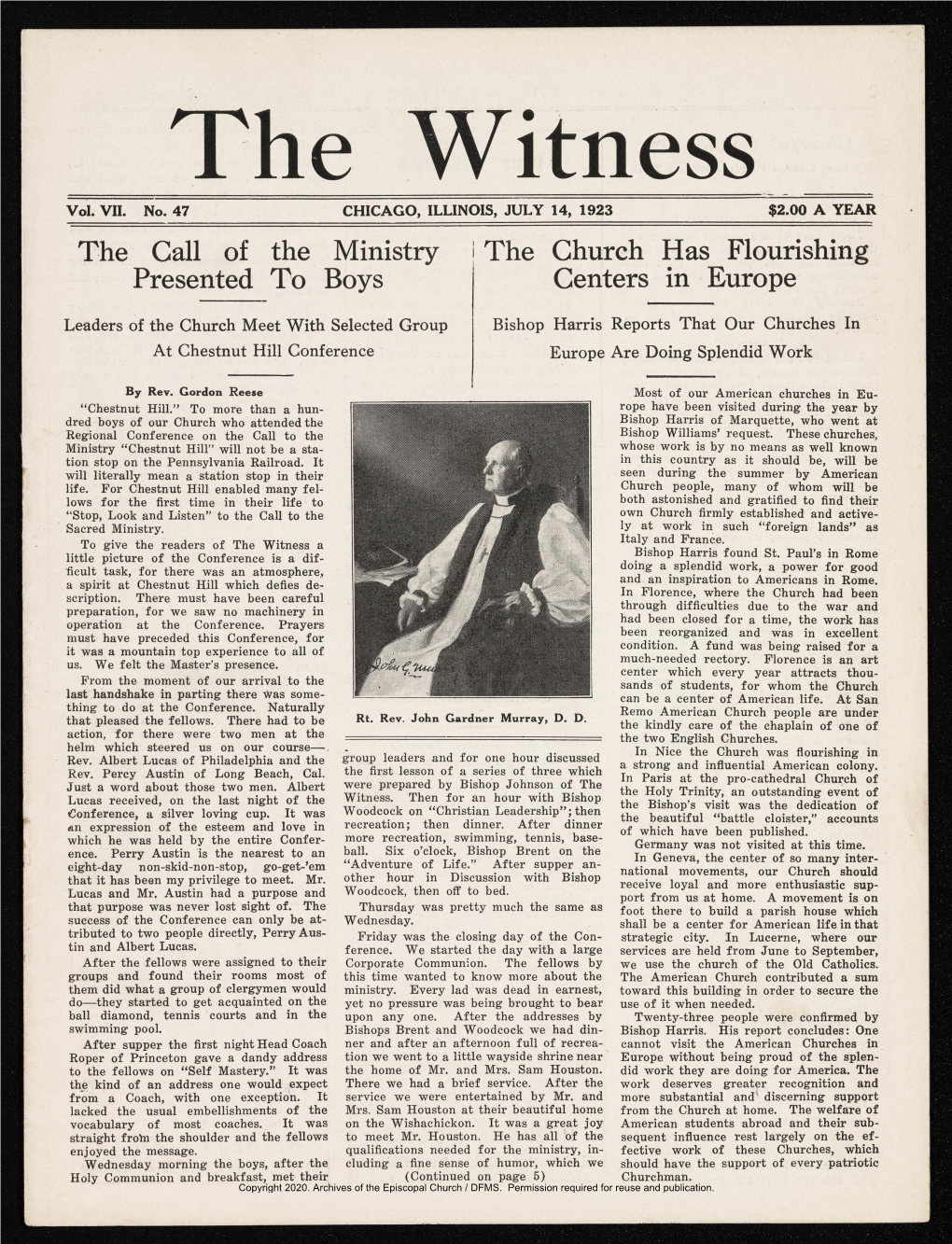 1923 the Witness, Vol. 7, No. 47. July 14, 1923