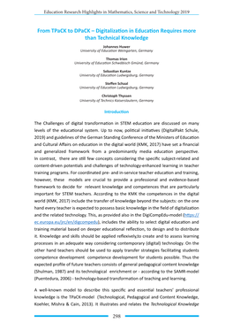 From Tpack to Dpack – Digitalization in Education Requires More Than Technical Knowledge Johannes Huwer University of Education Weingarten, Germany