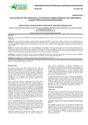 Evaluation of the Antifungal Activities of Three Essential Oil Components Against Penicillium Expansum Spores