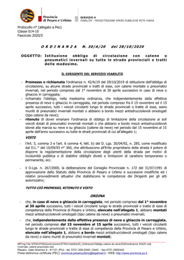 Ordinanza 30A20 Viab Invernale Catene Pneumatici.Doc Pesaro, Viale Gramsci 4 - 61121 (PU) - Tel