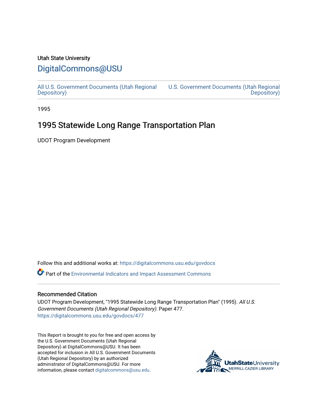 1995 Statewide Long Range Transportation Plan