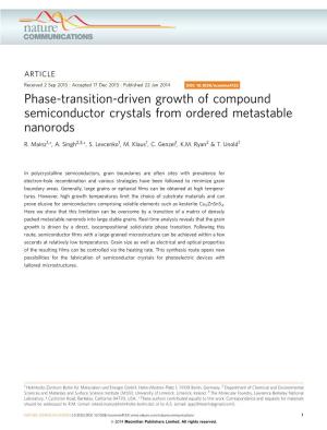 Phase-Transition-Driven Growth of Compound Semiconductor Crystals from Ordered Metastable Nanorods