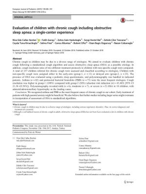 Evaluation of Children with Chronic Cough Including Obstructive Sleep Apnea: a Single-Center Experience