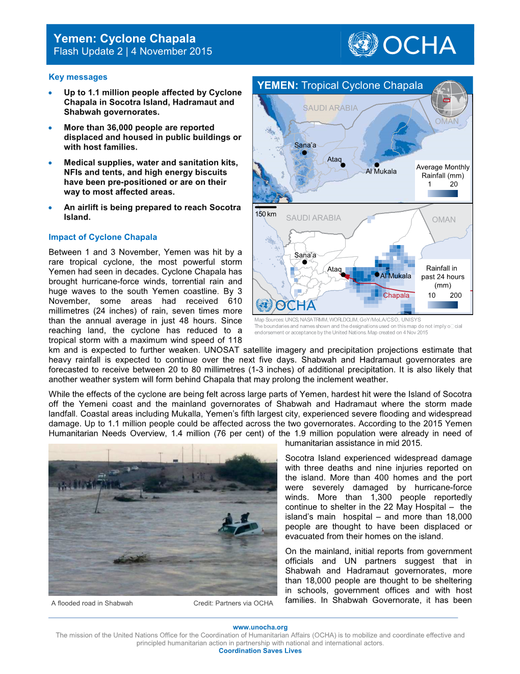 Yemen: Cyclone Chapala Flash Update 2 | 4 November 2015