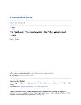 The Taxation of Prizes and Awards—Tax Policy Winners and Losers
