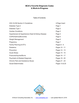 BCA's Favorite Diagnosis Codes a Work-In-Progress