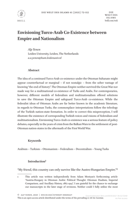 Envisioning Turco-Arab Co-Existence Between Empire and Nationalism