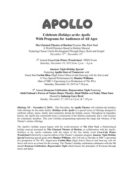 Celebrate Holidays at the Apollo with Programs for Audiences of All Ages