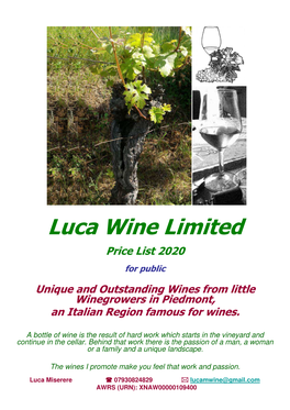 Luca Wine Limited Price List 2020 Public