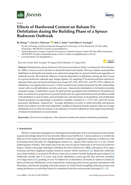 Effects of Hardwood Content on Balsam Fir Defoliation During the Building Phase of a Spruce Budworm Outbreak