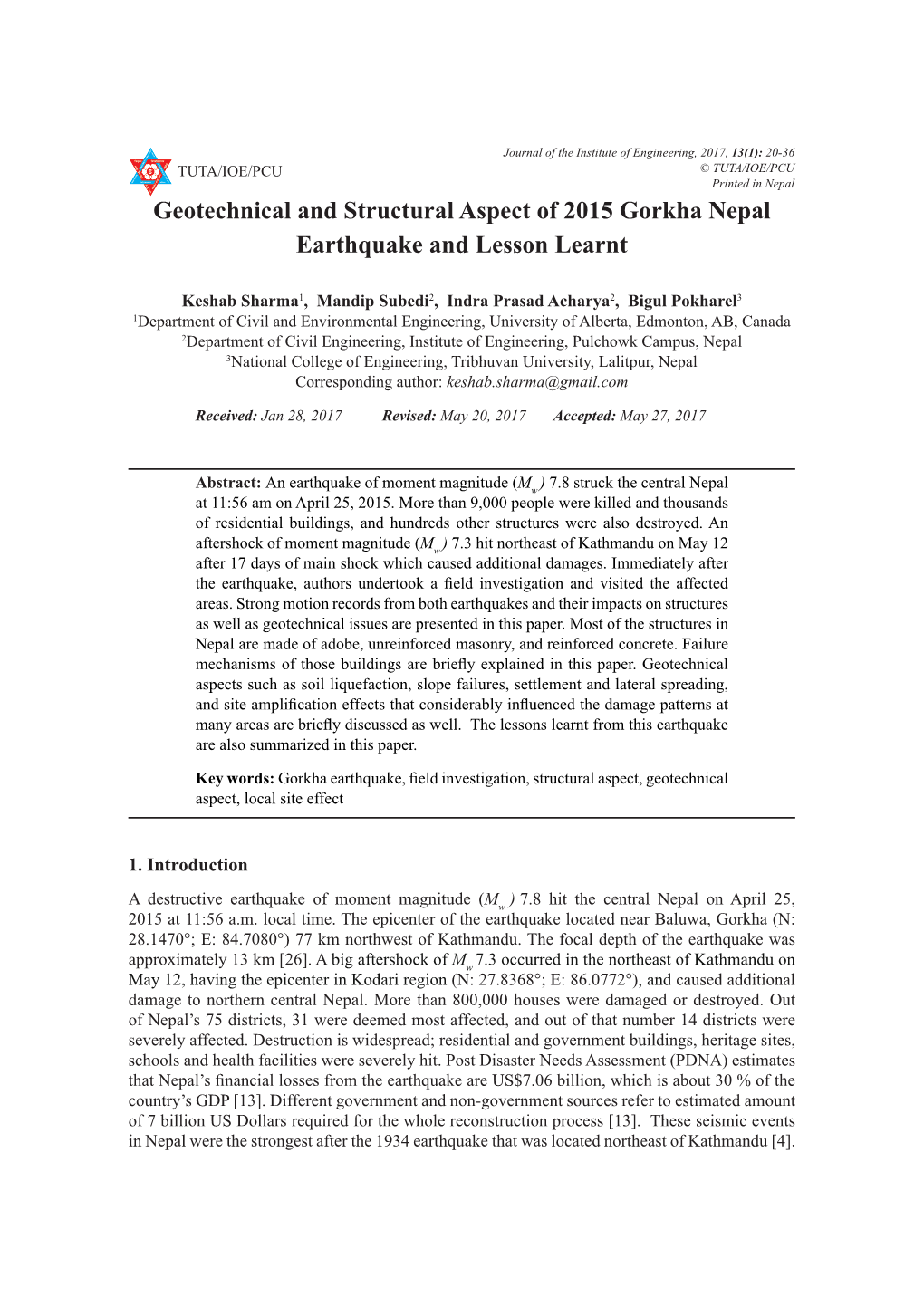 Geotechnical and Structural Aspect of 2015 Gorkha Nepal Earthquake and Lesson Learnt