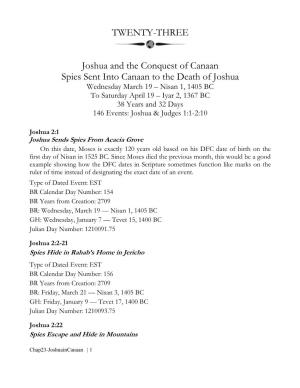 TWENTY-THREE Joshua and the Conquest of Canaan Spies Sent