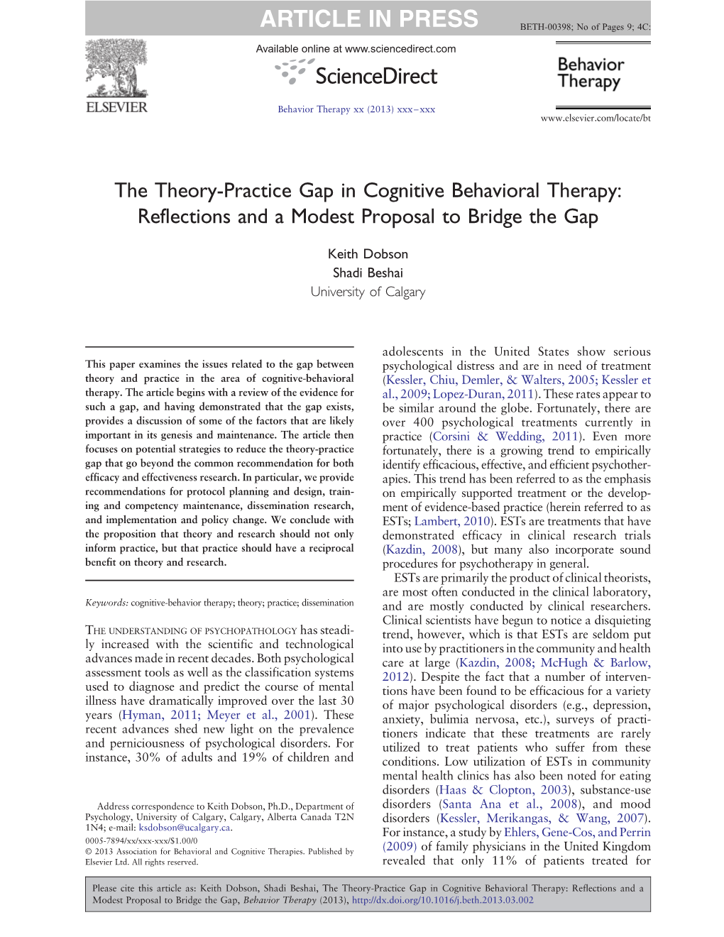 The Theory-Practice Gap in Cognitive Behavioral Therapy: Reflections and a Modest Proposal to Bridge the Gap