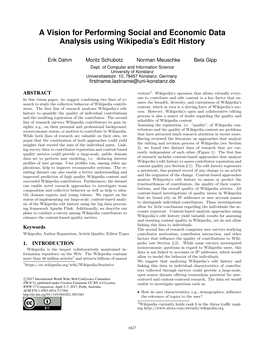 A Vision for Performing Social and Economic Data Analysis Using Wikipedia’S Edit History
