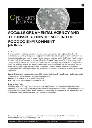 ROCAILLE ORNAMENTAL AGENCY and the DISSOLUTION of SELF in the ROCOCO ENVIRONMENT Julie Boivin