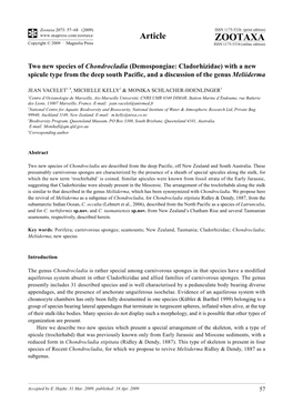 Zootaxa, Two New Species of Chondrocladia (Demospongiae: Cladorhizidae) with a New