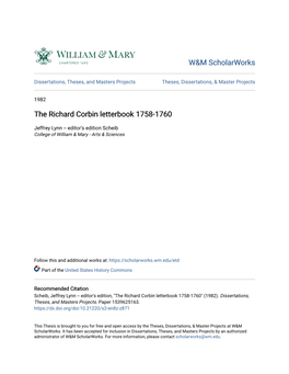 The Richard Corbin Letterbook 1758-1760
