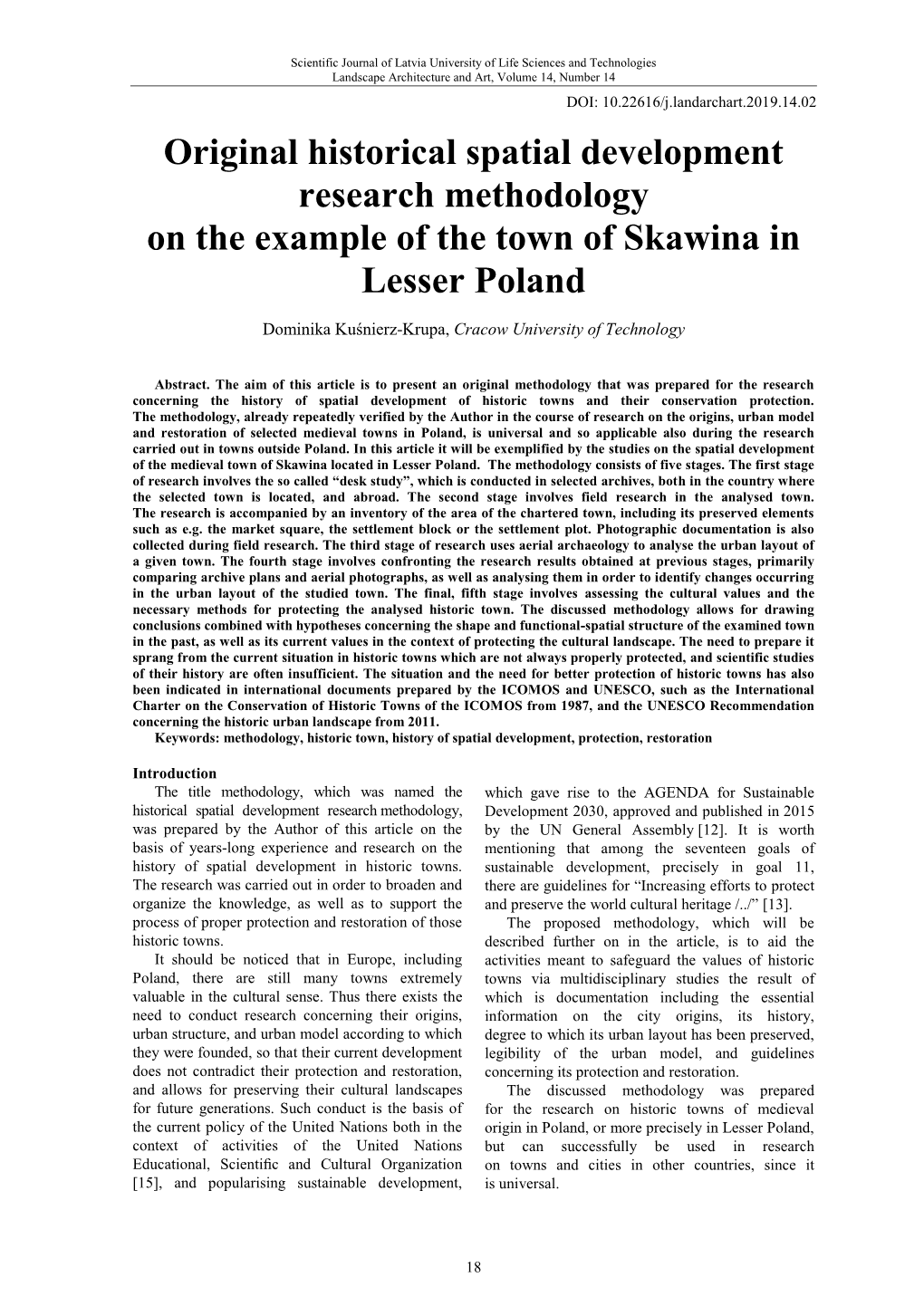 Original Historical Spatial Development Research Methodology on the Example of the Town of Skawina in Lesser Poland