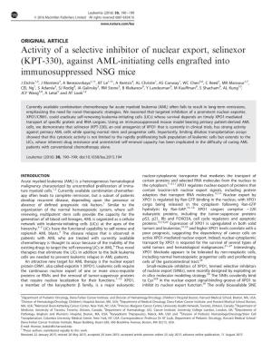 KPT-330), Against AML-Initiating Cells Engrafted Into Immunosuppressed NSG Mice