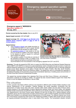 The Situation Emergency Appeal Operation Update Sudan