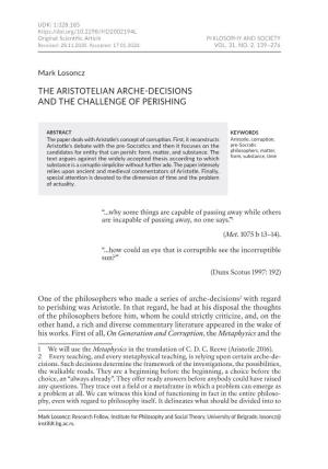The Aristotelian Arche-Decisions and the Challenge of Perishing