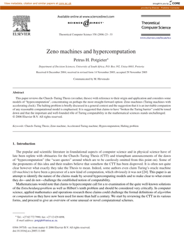 Zeno Machines and Hypercomputation Petrus H