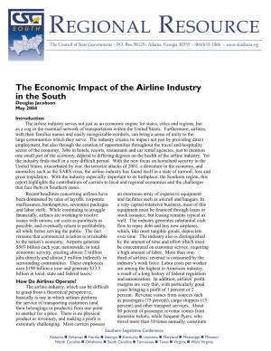 The Economic Impact of the Airline Industry in the South Douglas Jacobson May 2004