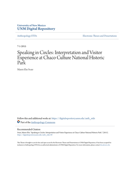 Interpretation and Visitor Experience at Chaco Culture National Historic Park Maren Else Svare
