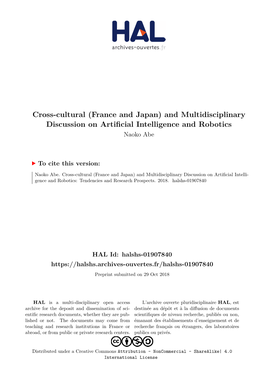 Cross-Cultural (France and Japan) and Multidisciplinary Discussion on Artificial Intelligence and Robotics Naoko Abe