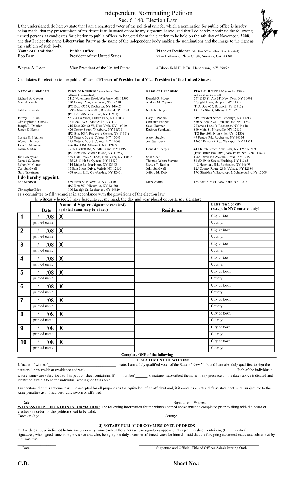 Independent Nominating Petition