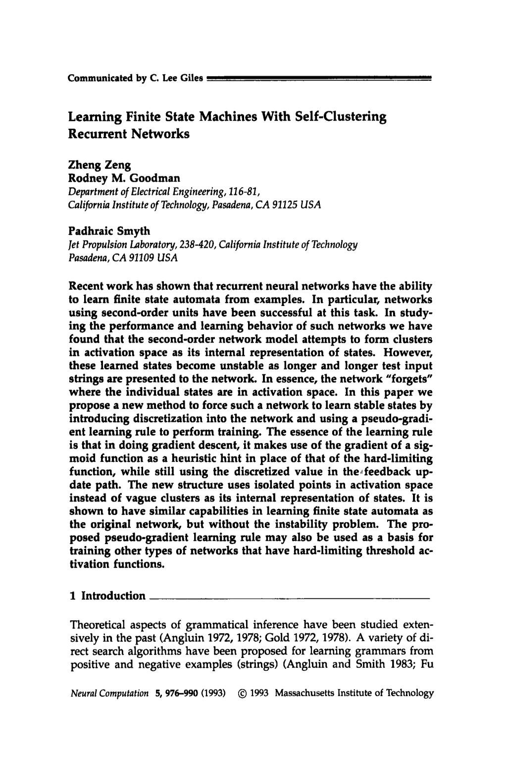 Learning Finite State Machines with Self-Clustering Recurrent Networks