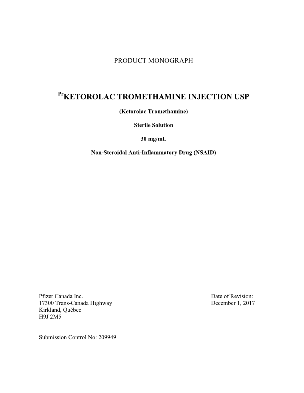 Ketorolac Tromethamine Injection Usp