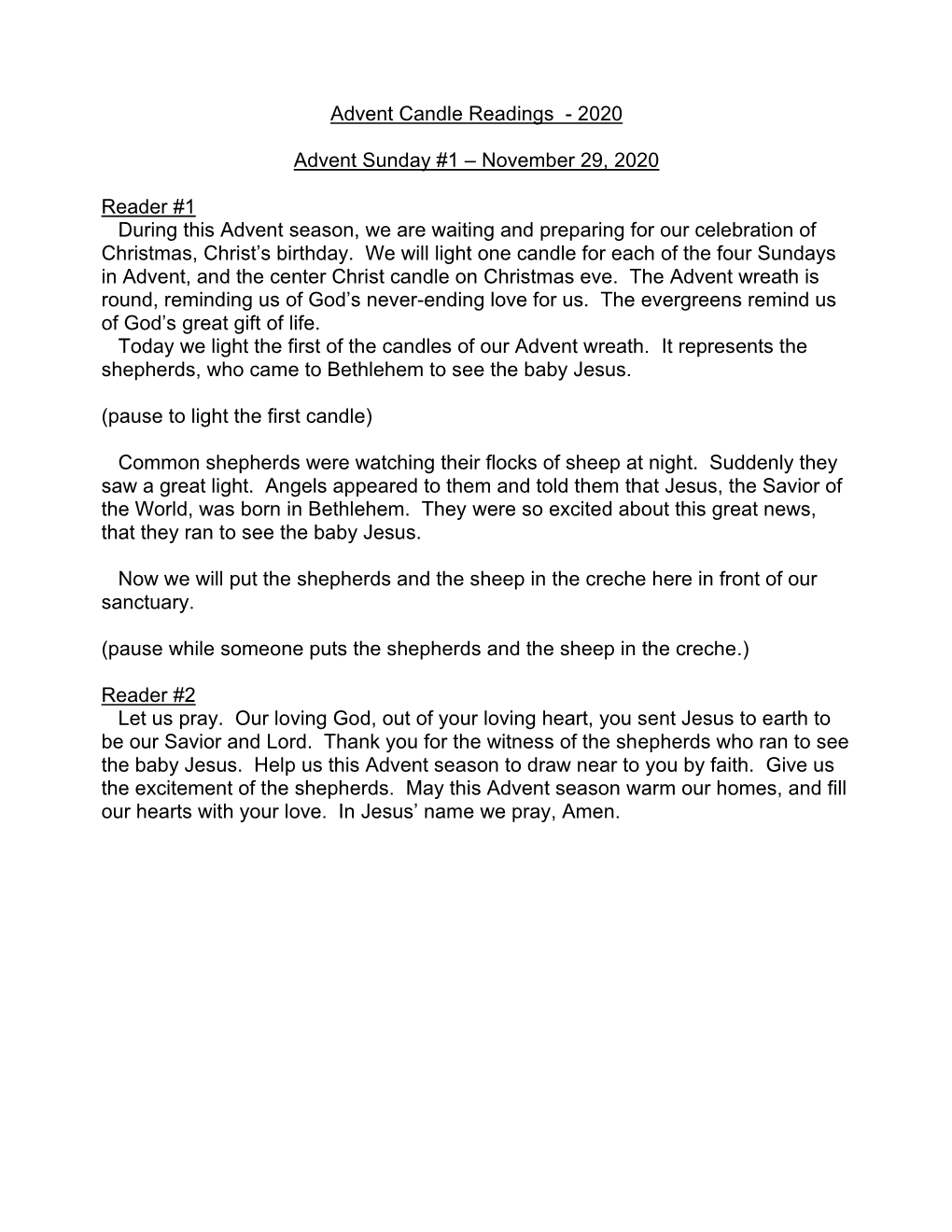 Advent Candle Readings - 2020