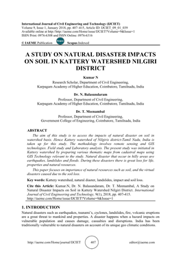 A Study on Natural Disaster Impacts on Soil in Kattery Watershed Nilgiri District