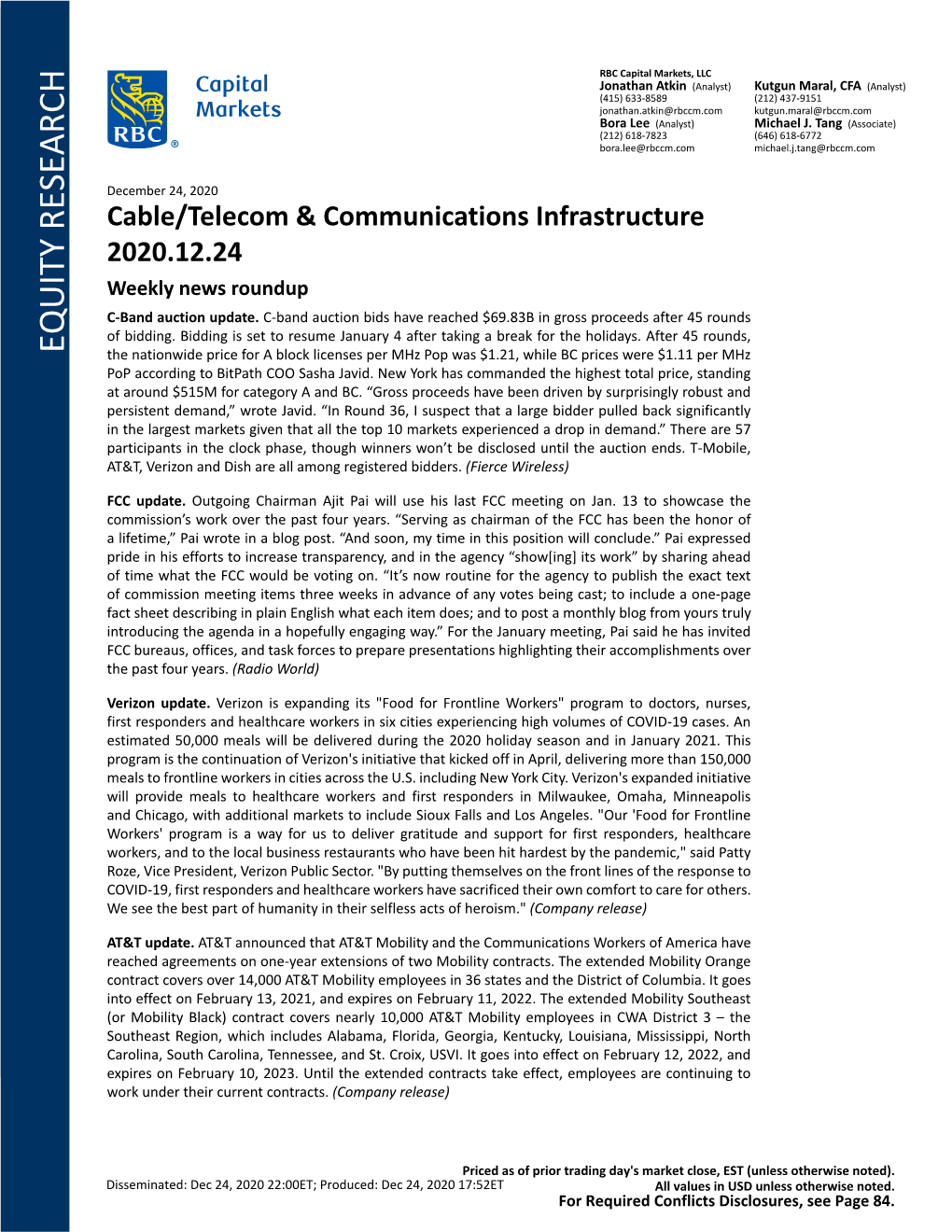 Cable/Telecom & Communications Infrastructure 2020.12.24