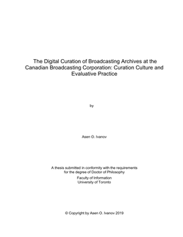 The Digital Curation of Broadcasting Archives at the Canadian Broadcasting Corporation: Curation Culture and Evaluative Practice