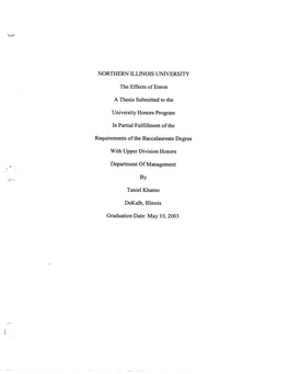 NORTHERN ILLINOIS UNIVERSITY the Effects of Enron a Thesis
